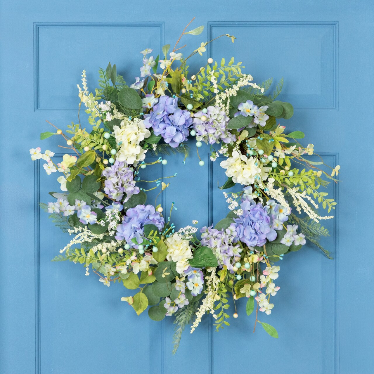 Northlight Eucalyptus, Hyacinths and Hydrangea Fern Spring Wreath - 26"